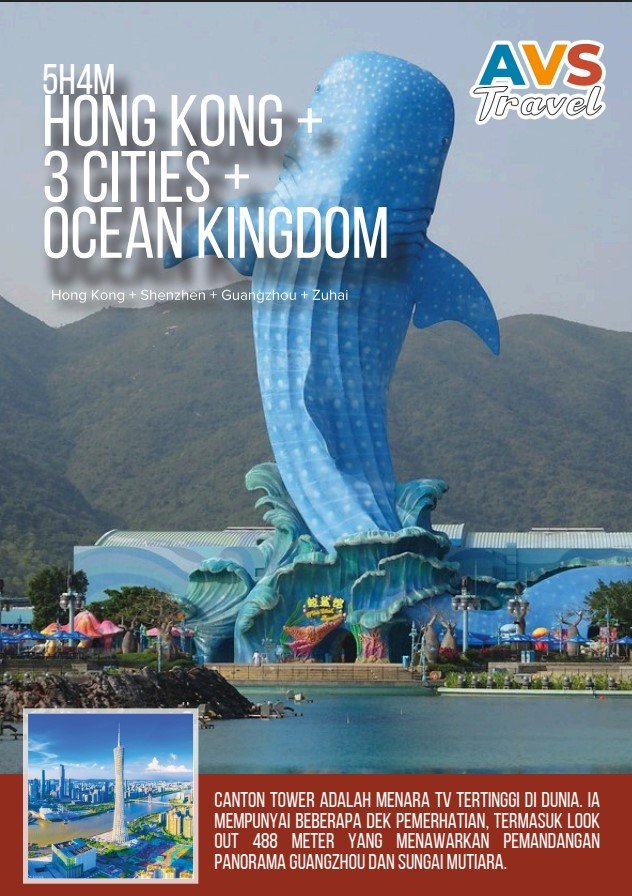 5D4N Hong Kong + 3 City + Ocean Kingdom Theme Park